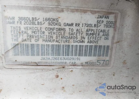 2003 Mitsubishi Lancer Es from USA, damaged, VIN JA3AJ26E63U029191